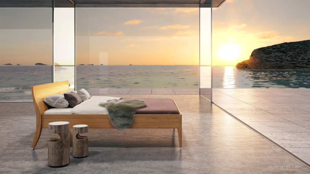 Designerbett, Massivholzbett, Bett Angel im Showroom