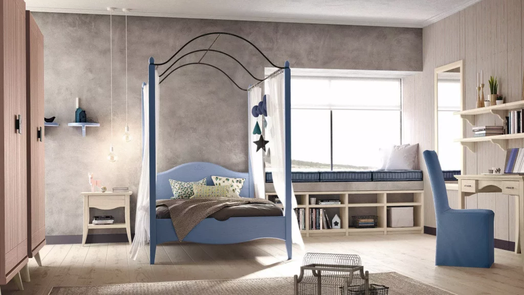 Himmelbett im Landhausstil | Kidnerbett | Jugendbett | Bett für Mädchen
